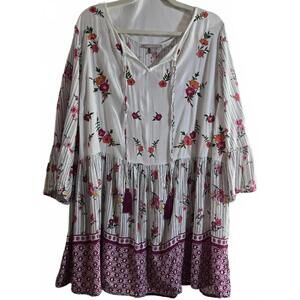 Woman Within Bohemian Style Floral Patterned Tunic Dress Plus Size 1X